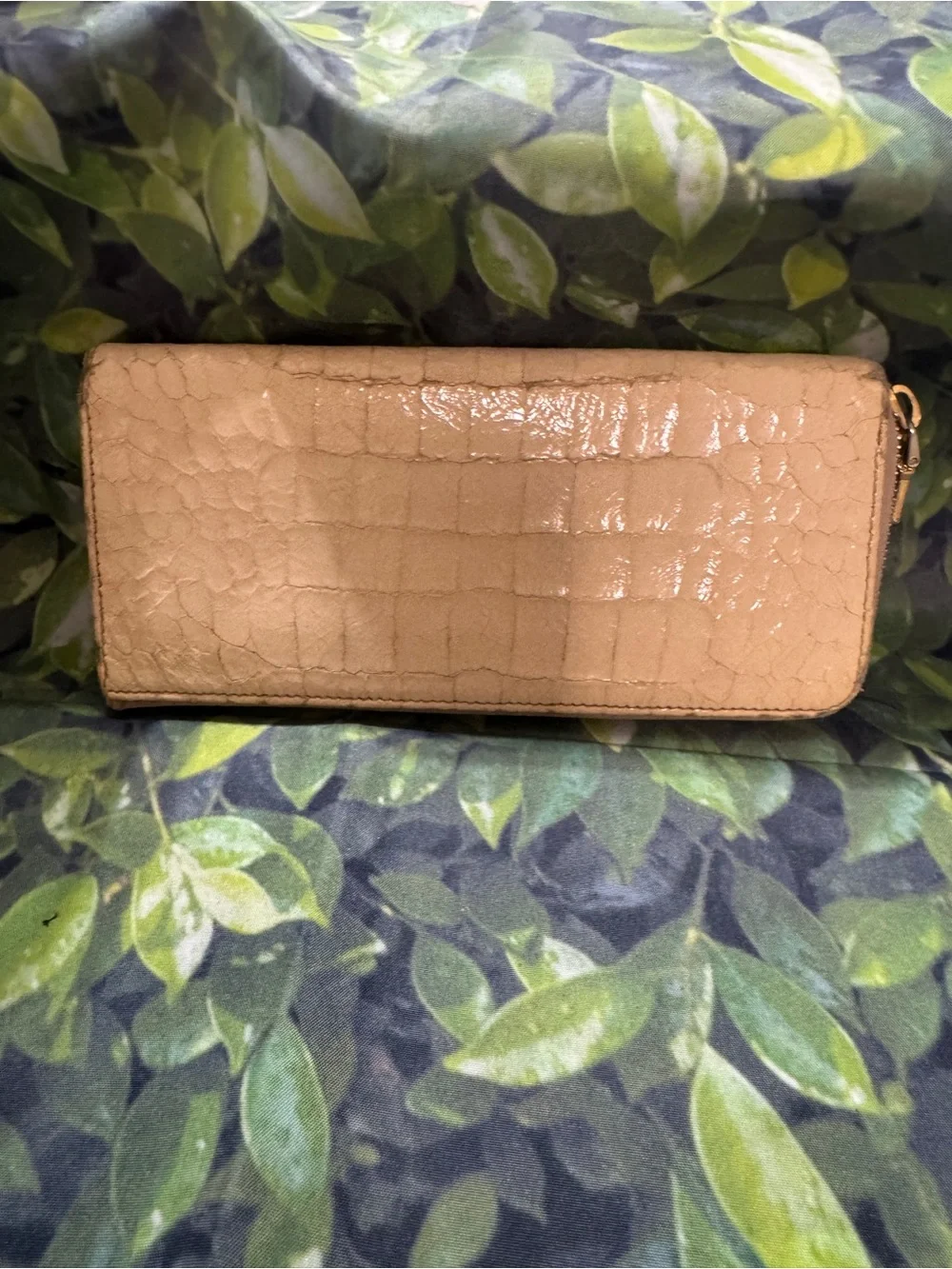 Miu Miu Pale Beige Croc-Embossed Zip Wallet